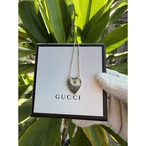 Gucci Trademark Heart Pendant Necklace 925 Silver Authentic Adjustable